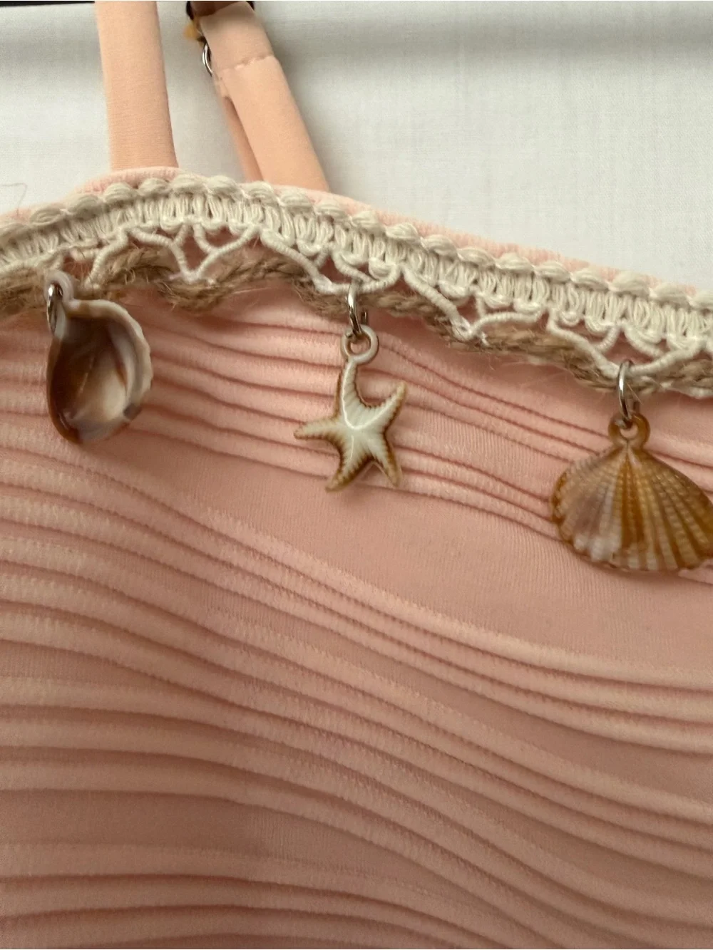 Girls’ Pink One Piece Swimsuit Shell Charms Size 13-14Y(A786)